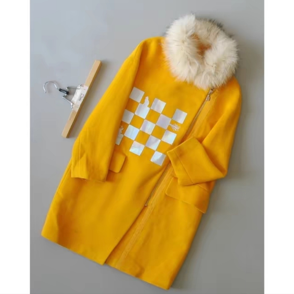 NWT Genuine Raccoon Dog Fur Wool Coat